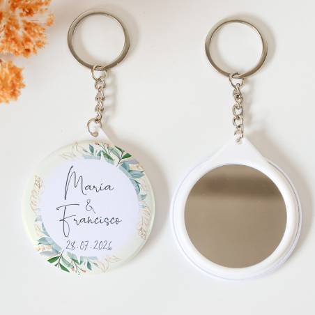 Llavero con espejo personalizado "Tropical" Detalles boda - Llaveros Espejos Personalizados Boda