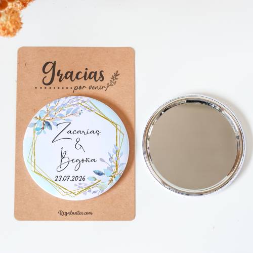 Espejo personalizado chapa "Celeste" Detalles boda - Chapas Espejos Personalizados Boda