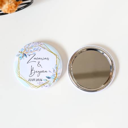 Espejo personalizado chapa "Celeste" Detalles boda - Chapas Espejos Personalizados Boda