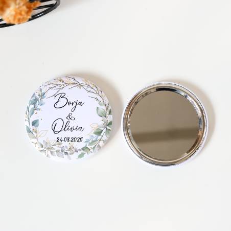 Espejo personalizado chapa "Eucalipto" Detalles boda - Chapas Espejos Personalizados Boda