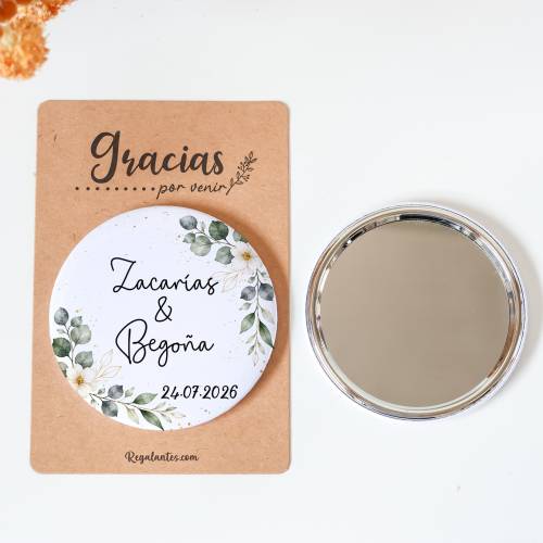 Espejo personalizado chapa "Gardenia" Detalles boda - Chapas Espejos Personalizados Boda
