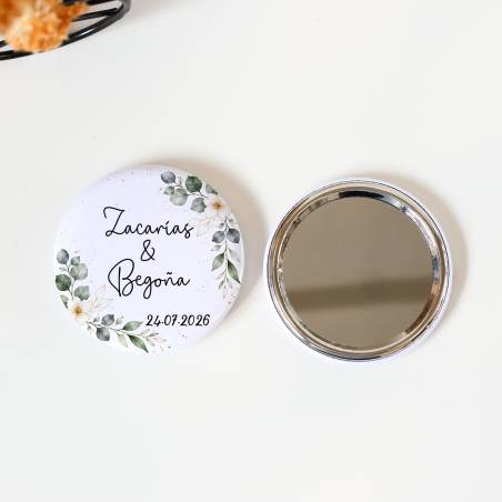 Espejo personalizado chapa "Gardenia" Detalles boda - Chapas Espejos Personalizados Boda