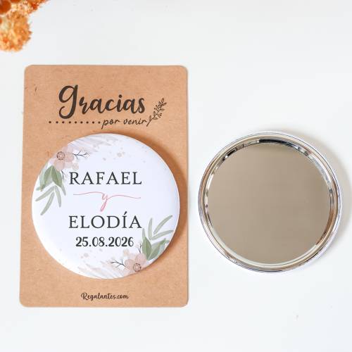 Espejo personalizado chapa "Magnolia" Detalles boda - Chapas Espejos Personalizados Boda
