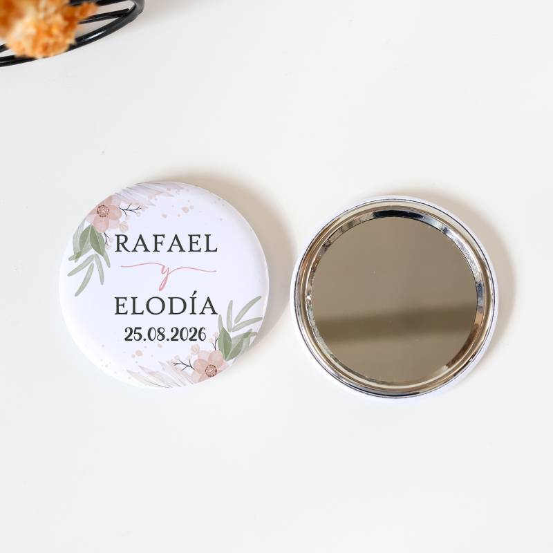 Espejo personalizado chapa "Magnolia" Detalles boda - Chapas Espejos Personalizados Boda