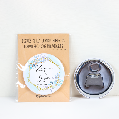 Abridor con imán personalizado "Celeste" detalles boda - Abridor Imán Personalizado Boda