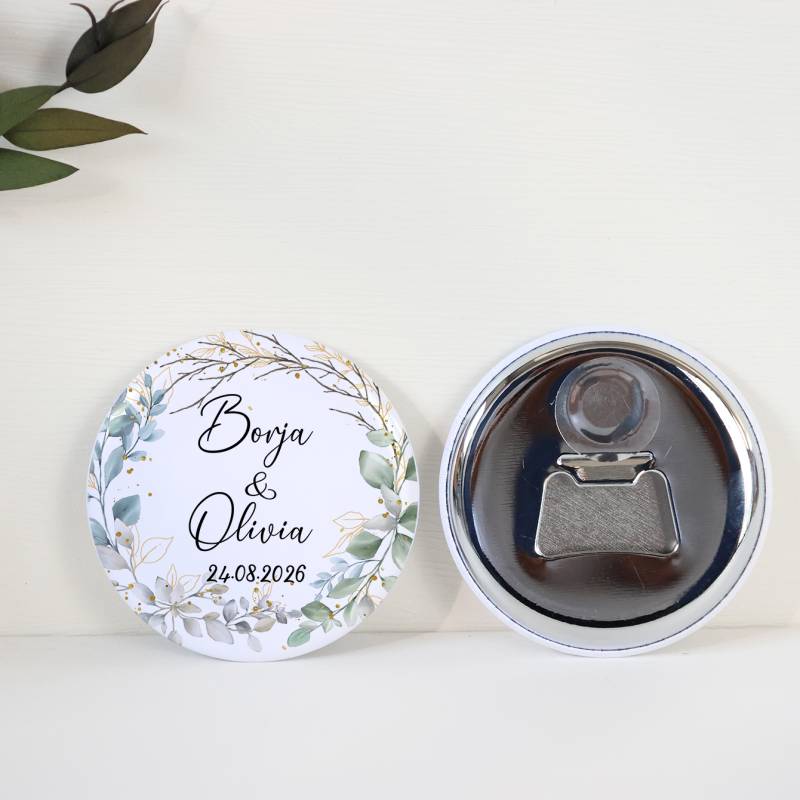 Abridor con imán personalizado "Eucalipto" detalles boda - Abridor Imán Personalizado Boda