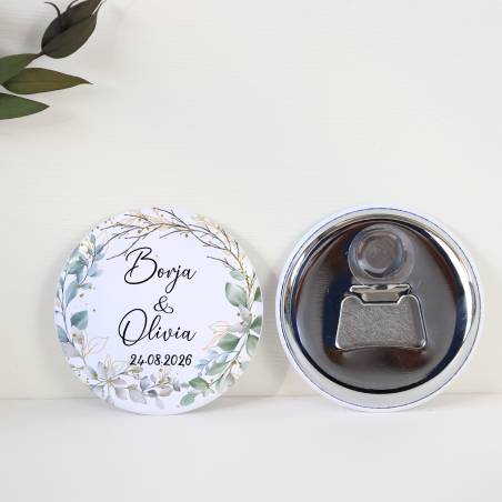 Abridor con imán personalizado "Eucalipto" detalles boda - Abridor Imán Personalizado Boda