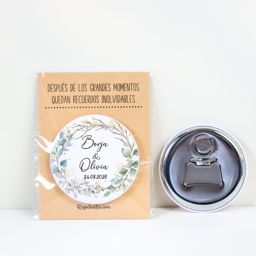 Abridor con imán personalizado "Eucalipto" detalles boda - Abridor Imán Personalizado Boda