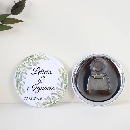 Abridor con imán personalizado "Hojas" detalles boda - Abridor Imán Personalizado Boda