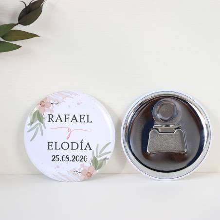 Abridor con imán personalizado "Magnolia" detalles boda - Abridor Imán Personalizado Boda