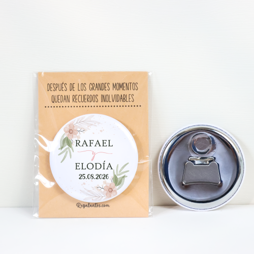 Abridor con imán personalizado "Magnolia" detalles boda - Abridor Imán Personalizado Boda