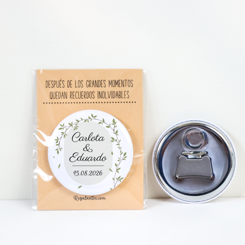 Abridor con imán personalizado "Silvestre" detalles boda - Abridor Imán Personalizado Boda