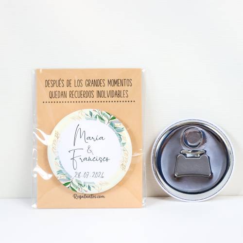 Abridor con imán personalizado "Tropical" detalles boda - Abridor Imán Personalizado Boda