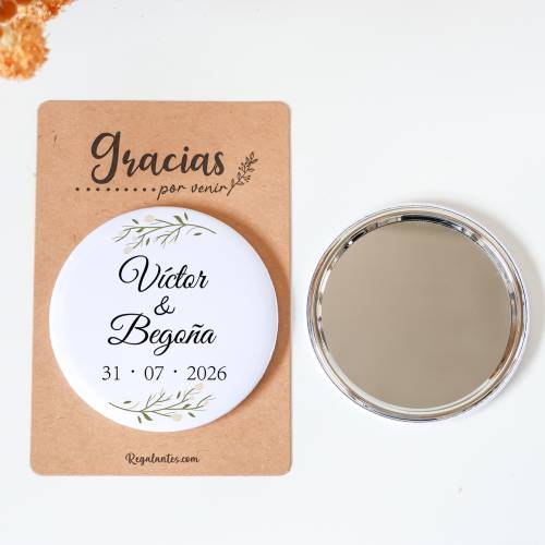 Espejo personalizado chapa "Marfil" Detalles boda - Chapas Espejos Personalizados Boda