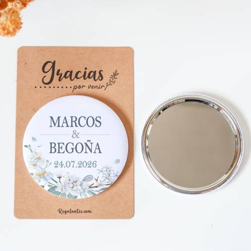 Espejo personalizado chapa "Perla" Detalles boda - Chapas Espejos Personalizados Boda
