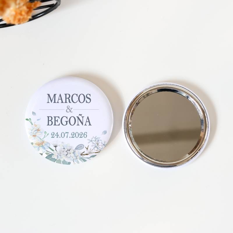 Espejo personalizado chapa "Perla" Detalles boda - Chapas Espejos Personalizados Boda