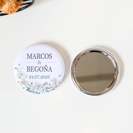 Espejo personalizado chapa "Perla" Detalles boda - Chapas Espejos Personalizados Boda