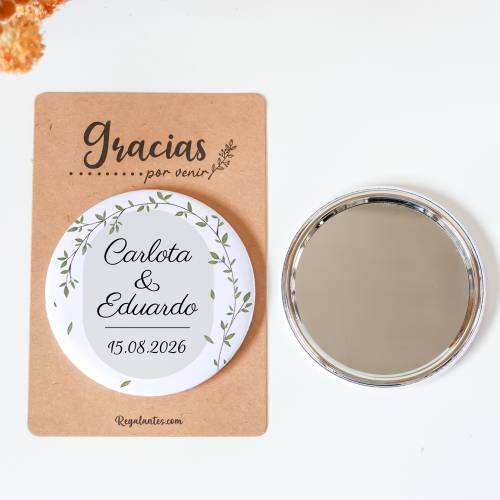 Espejo personalizado chapa "Silvestre" Detalles boda - Chapas Espejos Personalizados Boda