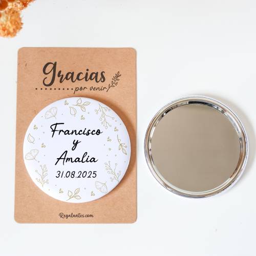 Espejo personalizado chapa "Sonrisa" Detalles boda - Chapas Espejos Personalizados Boda