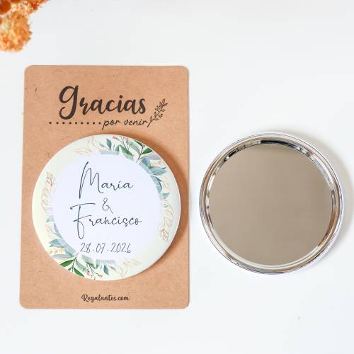 Espejo personalizado chapa "Tropical" Detalles boda - Chapas Espejos Personalizados Boda