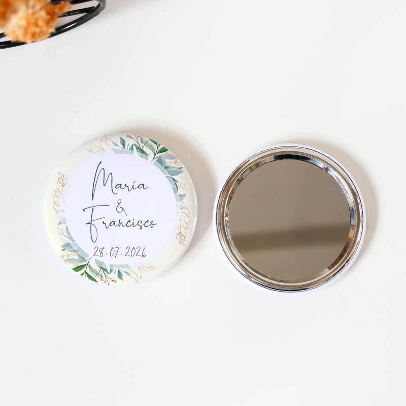 Espejo personalizado chapa "Tropical" Detalles boda - Chapas Espejos Personalizados Boda