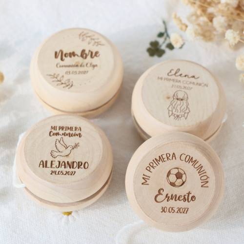 Yoyó de Madera Personalizado para Niños Comunión Grabado con Láser - Yoyo personalizado boda