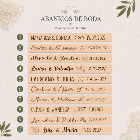 Abanico de Madera Personalizado para Boda Grabado con Láser - Inicio
