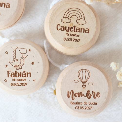 Yoyó de Madera Personalizado para Niños Bautizo Grabado con Láser - Yoyo personalizado bautizo