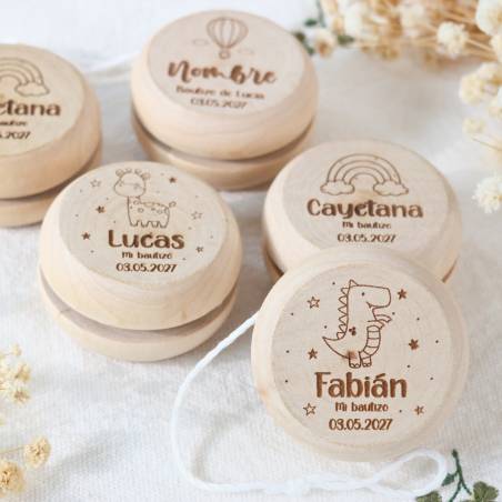 Yoyó de Madera Personalizado para Niños Bautizo Grabado con Láser - Yoyo personalizado bautizo