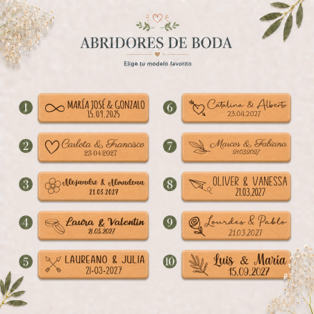 Abridor de Madera Personalizado para Boda Grabado con Láser - Detalles personalizados para Boda