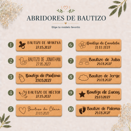 Abridor de Madera Personalizado para Bautizo Grabado con Láser - Detalles personalizados para Bautizo
