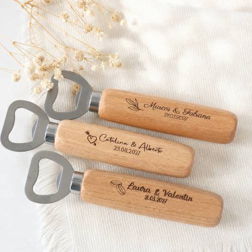Abridor de Madera Personalizado para Boda Grabado con Láser - Detalles personalizados para Boda