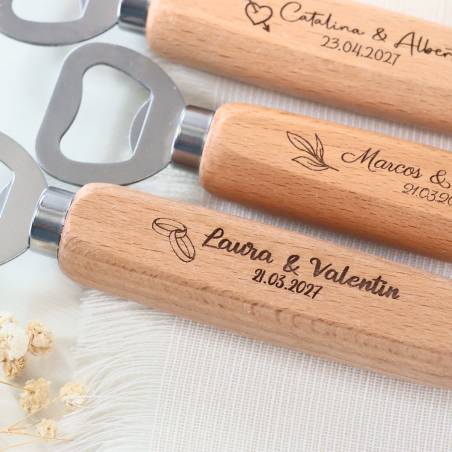 Abridor de Madera Personalizado para Boda Grabado con Láser - Detalles personalizados para Boda