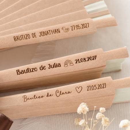 Abanico de Madera Personalizado para Boda Grabado con Láser - Abanicos personalizados boda