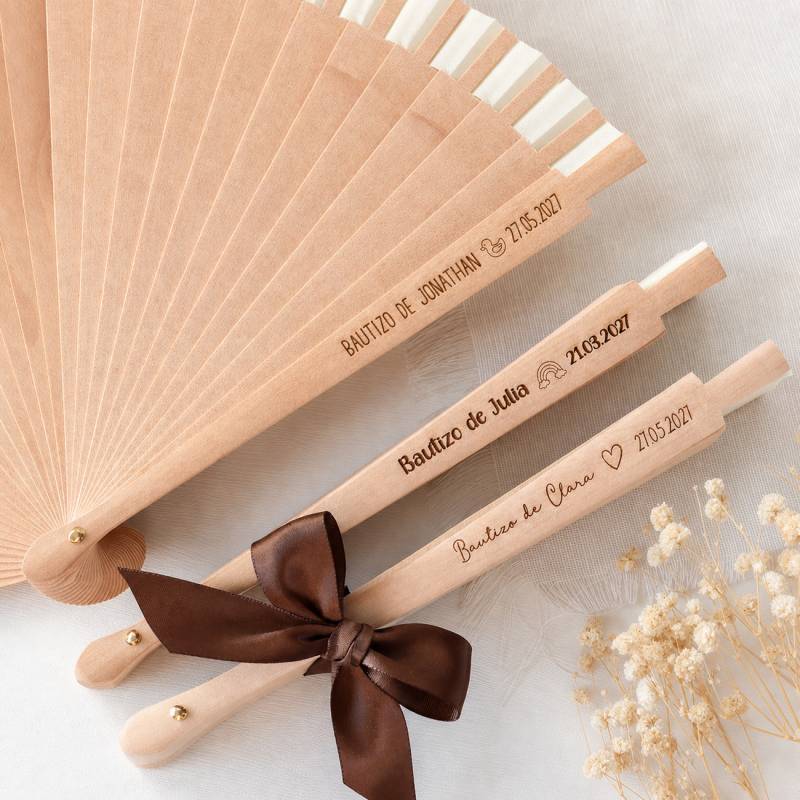 Abanico de Madera Personalizado para Boda Grabado con Láser - Abanicos personalizados boda