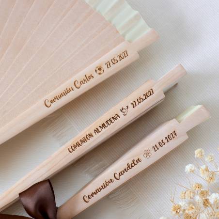 Abanico de Madera Personalizado para Comunión Grabado con Láser - Abanicos personalizados comunión