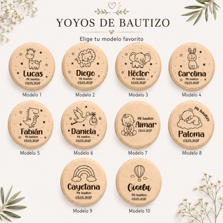 Yoyó de Madera Personalizado para Niños Bautizo Grabado con Láser - Yoyo personalizado bautizo