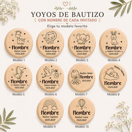 Yoyó de Madera Personalizado para Niños Bautizo Grabado con Láser - Yoyo personalizado bautizo