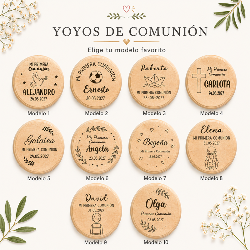 Yoyó de Madera Personalizado para Niños Comunión Grabado con Láser - Yoyo personalizado boda