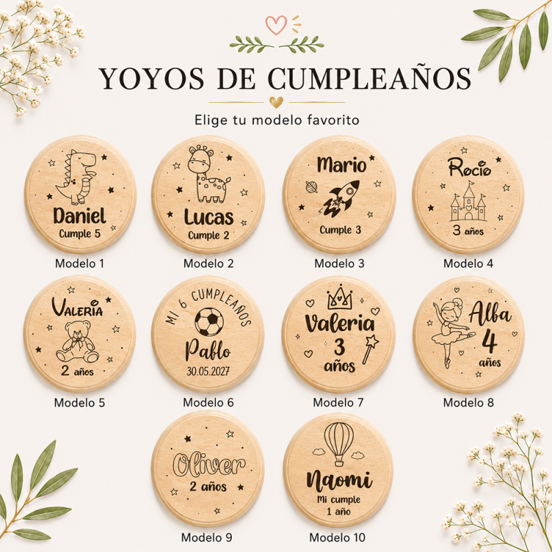 Yoyó Personalizado de Madera para Niños de Cumpleaños Grabado con Láser - Yoyós personalizados de cumpleaños