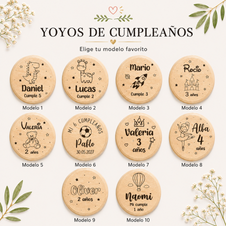 Yoyó Personalizado de Madera para Niños de Cumpleaños Grabado con Láser - Yoyós personalizados de cumpleaños