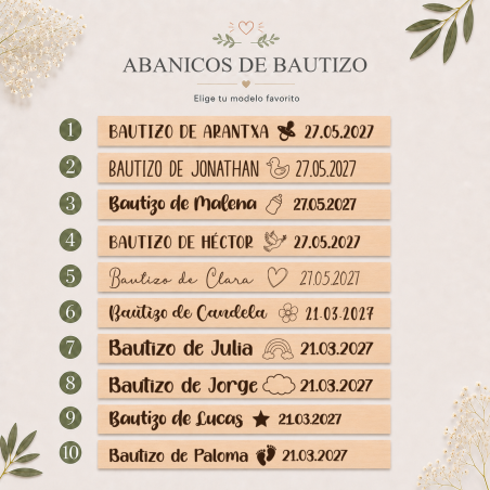 Abanico de Madera Personalizado para Bautizo Grabado con Láser - Abanicos personalizados de bautizo