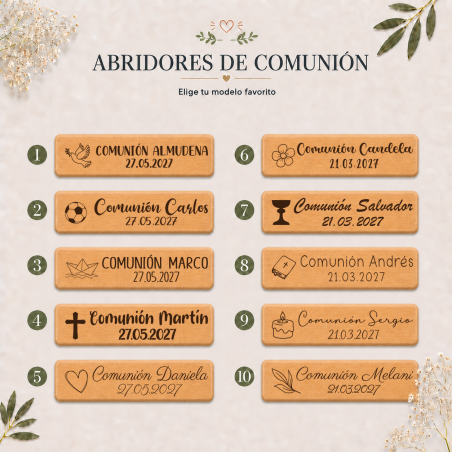 Abridor de Madera Personalizado para Comunión Grabado con Láser - Abridor Imán Personalizado Comunión