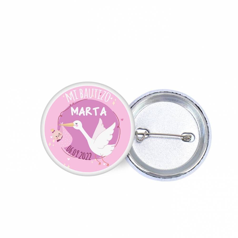 Chapa personalizada modelo Cigüeña detalles bautizo - Chapas Personalizadas Bautizo