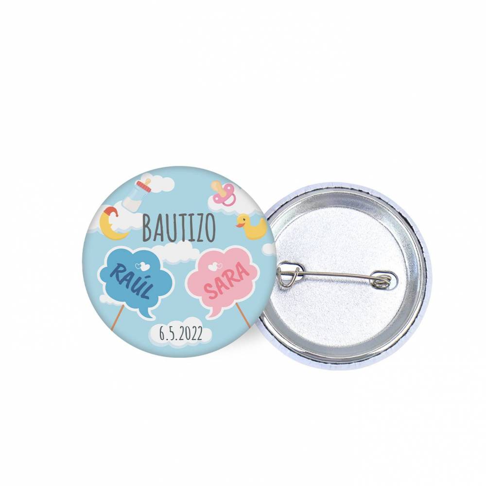 Chapa personalizada modelo Mellizos detalles bautizo - Chapas Personalizadas Bautizo