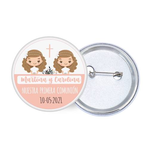 Chapa personalizada modelo Gemelas detalles comunión - Chapas Personalizadas Comunión