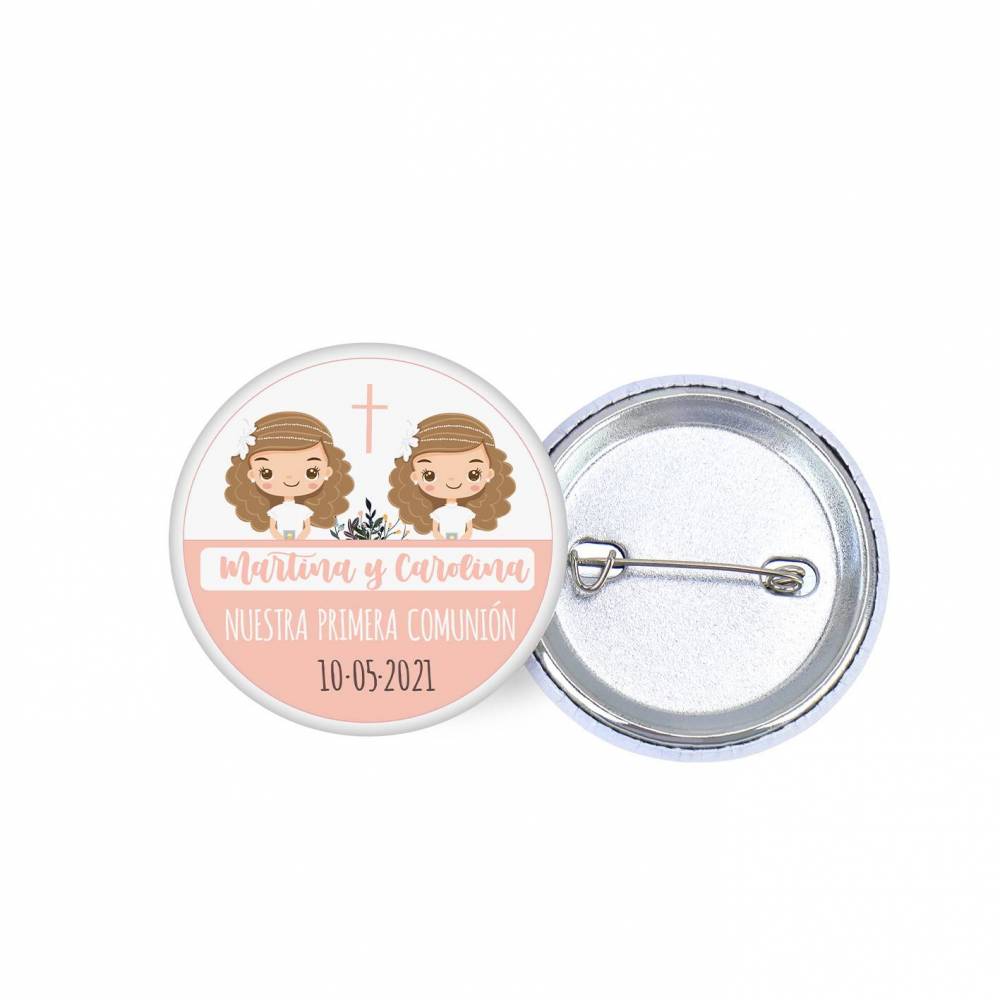 Chapa personalizada modelo Gemelas detalles comunión - Chapas Personalizadas Comunión