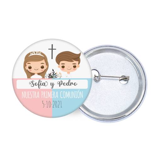 Chapa personalizada modelo Mellizos detalles comunión - Chapas Personalizadas Comunión