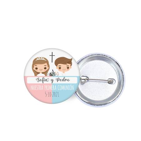 Chapa personalizada modelo Mellizos detalles comunión - Chapas Personalizadas Comunión