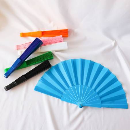Abanicos de plástico y tela colores lisos 23cm baratos para regalar - Detalles Boda baratos